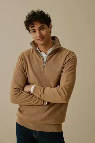 BASEFIELD - Zip Troyer Pullover toffee melange - Gr. - L