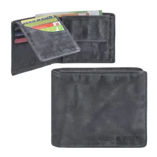 Geldbörse Leder anthrazit Querformat | Greenburry Vintage Washed Portemonnaie mit Sichtfenster. Strukturierter Organizer mit 7 Kartenfächern.