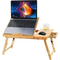 JEOBEST Laptoptisch Betttablett Bambus, für Bett, Sofa, Boden, (1-St.,55x35 cm), Höhenverstellbar Klappbar Schublade Neigbar