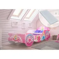 Kids Collective Kinderbett Kutsche Mädchenbett 70x140, 80x160 mit Rausfallschutz, und Matratze, Prinzessin Kinder Spielbett 140x70