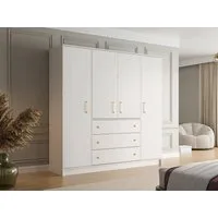 Beautysofa Drehtürenschrank RILO mit 4 Türen und goldfarbene Griffe (Kleiderstange, 8 Regalböden, 3 Schubladen, Farbe: Kaschmir, Weiß oder Schwarz) Breite: 196 cm