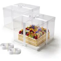 relaxdays Kuchentransportbox Transparente Tortenbox 2er Set Schleife, Kunststoff, weiß