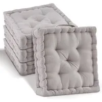 Beautissu Stuhlkissen 4er Set Bodenkissen Sitzkissen Mila, 50x50cm, Taupe, Matratzenkissen 10cm, 100% Baumwolle Stuhlkissen Indoor & Outdoor