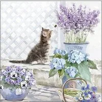 Ambiente Luxury Paper Products Papierserviette, Servietten Papier 33x33cm 3-lagig mit Katze & Blumen Motiv 20 Stück