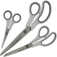 WESTCOTT Scheren-Set Easy Grip Scheren 3 Stück Grau, Universalscheren mit Komfort-Griff, (Vorteilspack, 3-tlg), Extrascharfe & langlebige Edelstahlklinge