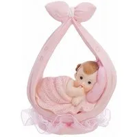 partydeco Tortenstecker, Tortenfigur Baby 11cm Mädchen im Tragetuch Hellrosa