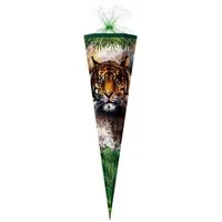 Nestler Schultüte Tiger, 85 cm, eckig, mit grünem Tüllverschluss
