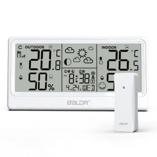 BALDR 8.5" LCD Screen Weather Station RCC Alarm Clock Digital Temperature Humidity Meter Weather Forecast Calendar Moon