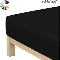 Schlafgut Spannbettlaken Basic Cotton Bettlaken, 160 g/m², 100% Baumwolle, Spannbetttuch, Jersey, Gummizug: rundum, (1 Stück), Spannbettlaken bis 20 cm Matratzenhöhe, bügelfrei und pflegeleicht
