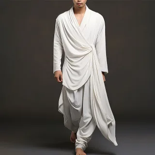 INCERUN Men Irregular Design Two-piece Set Comfortable Solid Color Fabric Long Sleeve Top and Pant with Side Pockets Cas