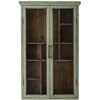 Bloomingville Wandhängeschrank Hazem Kabinett grün aus Tannenholz, dekorativer Wandschrank, Vitrinenschrank, Hängeschrank, Vintage Look, Gewürzschrank, Glasfront