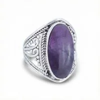 mantraroma Silberring DAHAB oval groß aus 925 Silber mit Amethyst (Ring mit Schmuckbeutel), Damenring aus 925er Silber