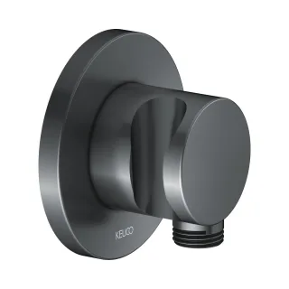 Keuco Schlauchanschluss IXMO 59592, mit Brausehalter, rund, Schwarzchrom gebürstet,59592130001 59592130001