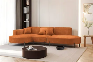 Ecksofa Designersofa VALENCIA in Stoff Noel Ziegelrot Ottomane Links