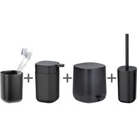 WENKO Badaccessoire-Set Davos, Set, 4 tlg., Seifenspender, Zahnputzbecher, WC-Garnitur & Kosmetikeimer