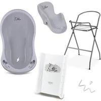 Babykajo Babybadewanne mit Ständer, (Set, 5-tlg), Babywanne mit Gestell, Sitz, Schlauch und Wickelauflage - TÜV geprüft