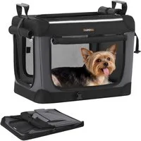 FEANDREA Tiertransporttasche Hundebox faltbar, Hundetasche, Taschen für Futter und Wasserflasche, 50 cm, kleine Hunde, Oxford-Gewebe, 4 Türen aus Netzstoff, Griffen
