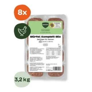 BARFER'S Würfel: Komplett-Mix Geflügel für Katzen 8x400 g