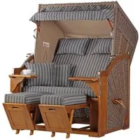 bene living Strandkorb Schleswig Pinie 2-Sitzer - PE mokka - Modell 553, BxTxH: 120x80x160 cm, Volllieger, Ostsee-Strandkorb, (Strandkorb-Komplettset, 4-tlg., Strandkorb, Schutzhülle, Doppellenkrollen und Glas-/Becherhalter), inkl. Windschutzfolie, B