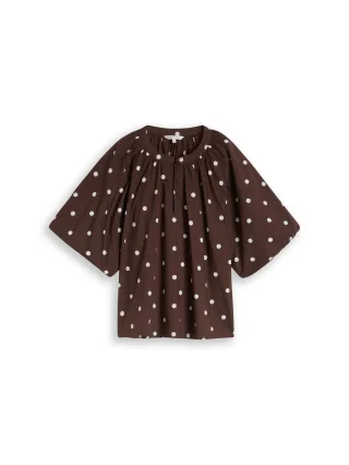 Denim Tom Tailor - Popeline Bluse mit Punkten dark brown white dot - Gr. - M