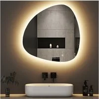 WDWRITTI Badspiegel LED Badezimmerspigel mit Beleuchtung Kalt/Neutral/Warmweiß (Wandspiegel Asymmetrisch Steinform, 80x80cm), Kalt/Neutral/Warmweiß, Dimmbar, Speicherfunktion