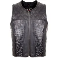 MDM Lederweste Herren Lederweste Hunter Club Kutte mit Croco Prägung MDM9229 Ohne Außentaschen