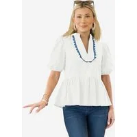 Imily Bela Blusenshirt Damen mit Puffärmeln V-Ausschnitt Rüschen Babydoll Loose (Packung, 1-tlg., 1per-Pack) aus Baumwolle