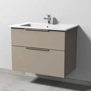 Sanipa 3way Keramik-Set Venticello Keramik-Waschtisch und Unterbau mit 2 Auszügen, Sandgrau-Matt UF32367