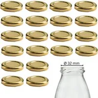 mikken Deckel 20 Schraubdeckel TO43 Ersatzdeckel Twist-Off 4,5 cm für Glasflaschen, (20er Set Ersatzdeckel, Twist-Off), Farbe: Gold, passend für Gläser mit einer Öffnung von 32 mm