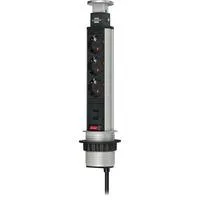 Tower Power versenkbare Steckdosenleiste 3-fach silber/schwarz, 2 Meter, 2x USB-A