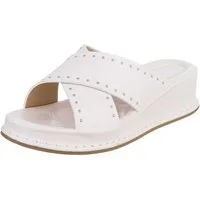 Ital-Design Damen Pantolette mit Nieten und Keilsohle Plateausandaletten (91971059) Keilabsatz/Wedge Keilsandaletten in Weiß