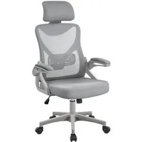Yaheetech Drehstuhl Bequemer Bürostuhl Ergonomischer Schreibtischstuhl, Arbeitsstuhl mit Hochklappbaren Armlehnen & Verstellbarer Kopfstütze