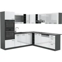 Vicco Winkelküche R-Line, Weiß Hochglanz/Anthrazit, 247 x 237 cm, AP Anthrazit