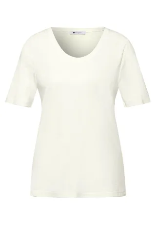 Street One - Basic T-Shirt mit gerundetem V-Neck off white - Gr. - 46