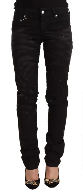 Just Cavalli Damen Schwarze Mittelhohe Verzierte Skinny Jeans