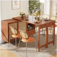 Flieks Bartisch 360° drehbar (Set, 1-St., klappbare Tischplatte 40-80cm Tiefe/120-187cm Breite), ausziehbar Stehtisch mit Sideboard Esstisch mit Rattan-Schiebetür