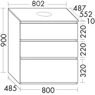 Burgbad Waschtischunterschrank Lin20 Melamin 900x802x552 Eiche Dekor Nachtschwarz, WXOE080F7331 WXOE080F7331