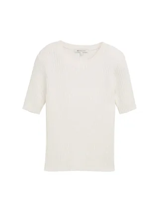 Denim Tom Tailor - Strickpullover mit Rippstruktur off white - Gr. - L