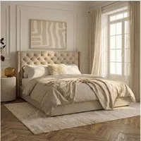 IDIMEX Polsterbett SAMPERI, Bett 180x200 cm mit Lattenrost und Chesterfield Steppung Samt Beige