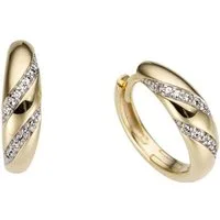 Firetti Paar Creolen Schmuck Geschenk Gold 585, Klassisch, tlw. rhodiniert, mit Brillant - Verschnittfassung