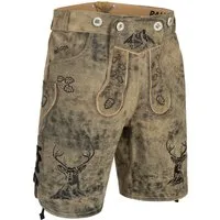 PAULGOS Trachtenhose Herren Lederhose Kurz mit Trägern 100% Echtleder - HK4 ANTIK