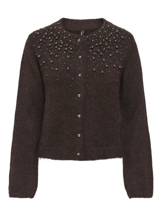 ONLY - ONLMIGGIE LS O-NECK PEARL CARDI KNT NOOS Coffee Bean - Gr. - M
