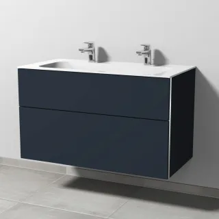 Sanipa 3way Keramik-Set Finion Keramik-Doppelwaschtisch und Unterbau mit 2 Auszügen, Marine-Matt BP4031R