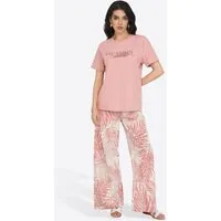 Imily Bela Hausanzug Damen Lässiges Heimset (Set, 2 tlg., Einfaches T-Shirt + Hochgeschnittene Weite Hose) mit Rundhalsausschnitt