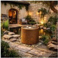 Köhko Gartenbrunnen Gartenbrunnen ORBIS rund Cortenstahl mit LED – für Garten & Terrasse