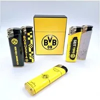 BVB Feuerzeuge 5x Mehrwegfeuerzeug + Aufbewahrungsbox Klickbox Borussia Dortmund, Borussia Dortmund schwarz gelb