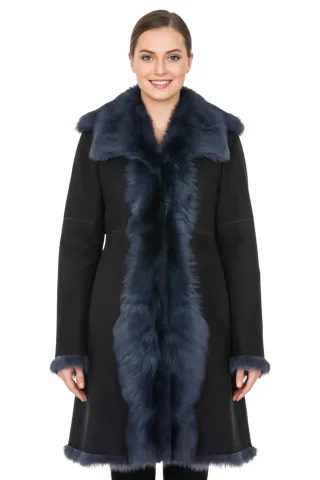 Damen-Trenchcoat aus marineblauem toskanischem Schafveloursleder – Celeste