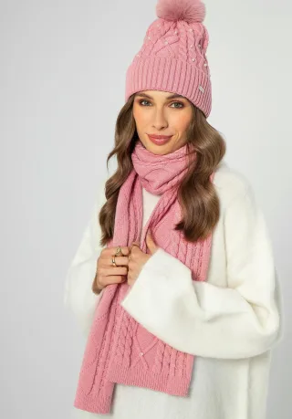 Wittchen Damenhut mit Bommel und Perlen, rosa Viskose