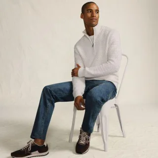 Flechtmuster-Pullover mit Reißverschluss für Herren, Herren, size: regular, Elfenbein, Polyester/Polyester-Mischung, by Lands' End