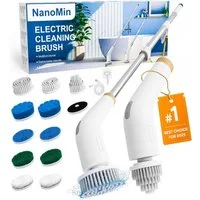 Vivitar Reinigungsbürste mit 11 Bürstenköpfen, Teleskopgriff, 2 Geschwindigkeiten kabellos, Bad, Küche, Auto, Fliesen & mehr, (Multifunktionaler elektrischer Spin Scrubber, Abnehmbarer Verlängerungsgriff, rückenschonend, leistungsstark, leicht & viel